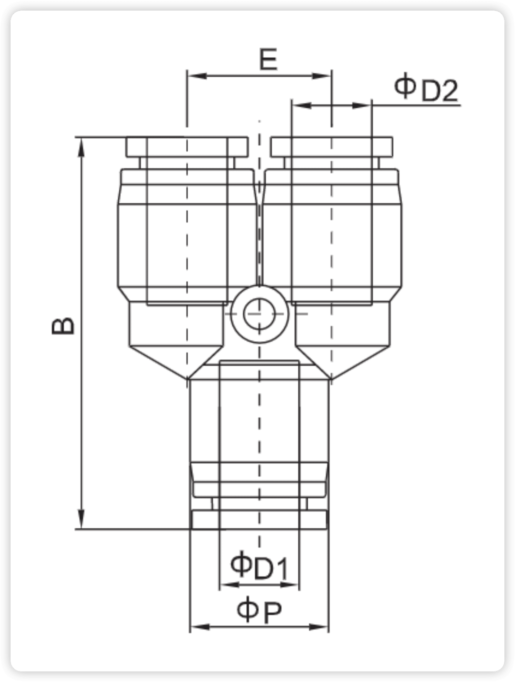 PW Series Pneumatic Union Y & Reducer Y | Push-in Fittings dimension reference drawing