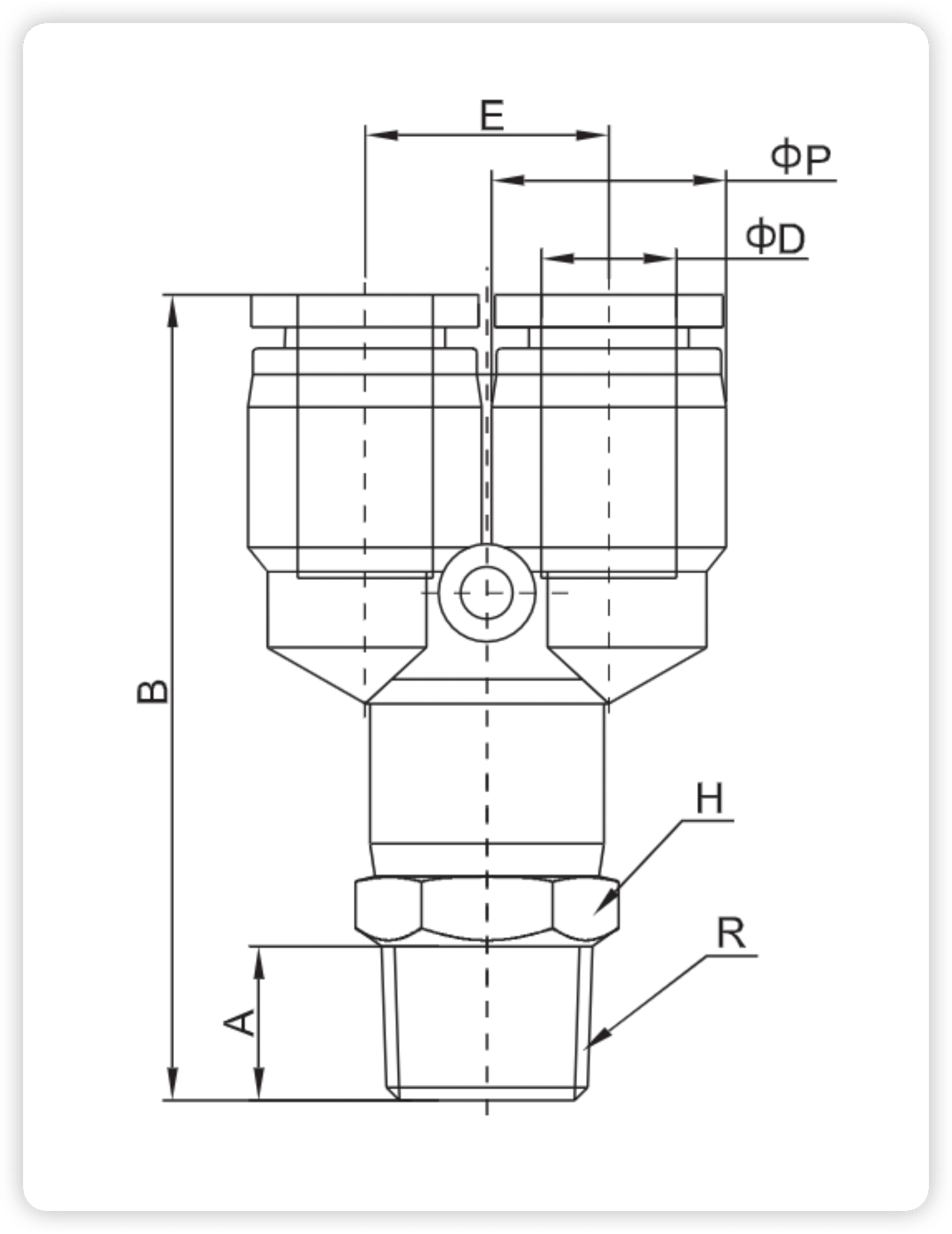 PX Series Pneumatic Male Branch Y | Push-in Fittings dimension reference drawing