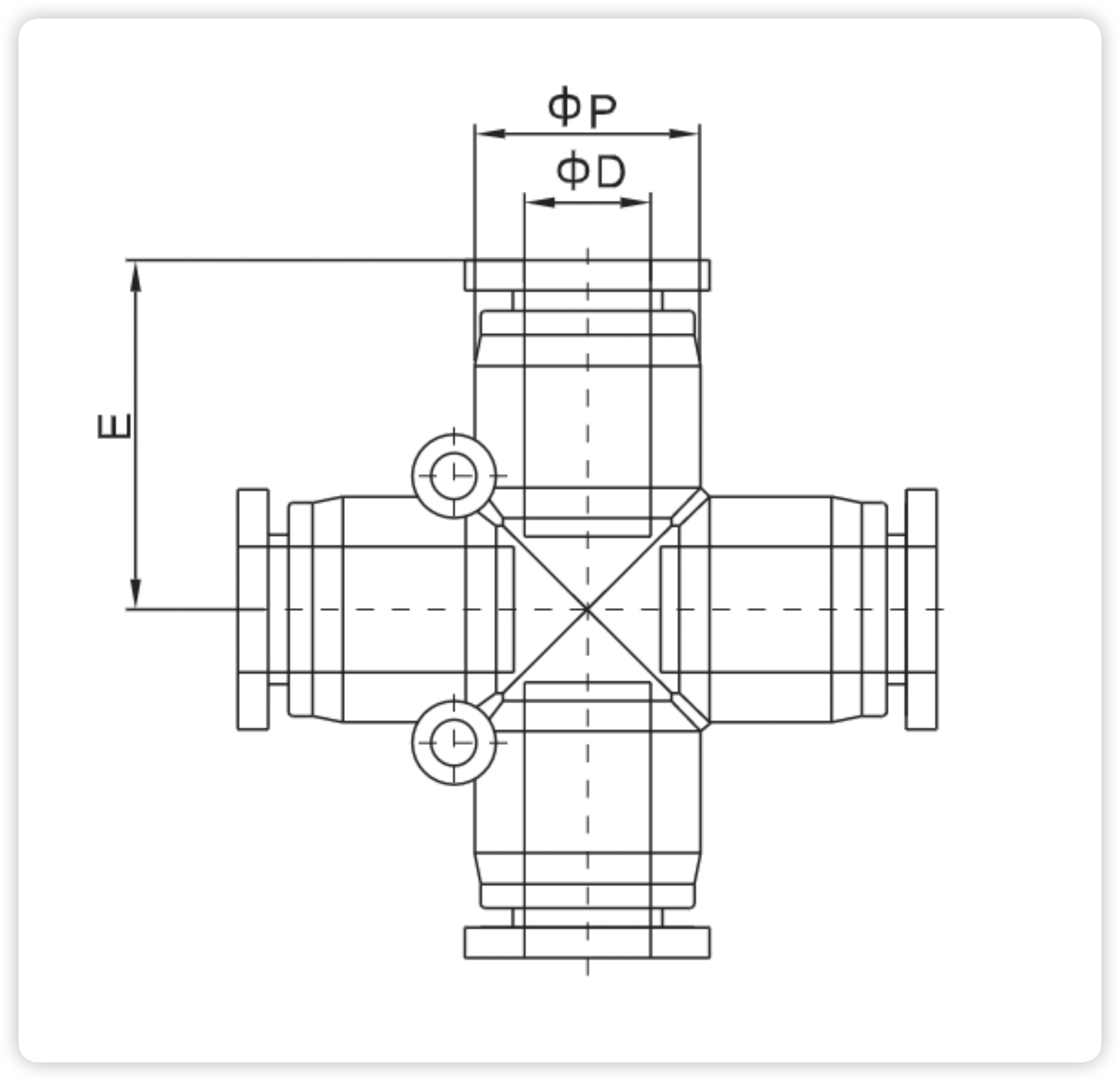 PZA Series Pneumatic Cross Union | Push-in Fittings dimension reference drawing