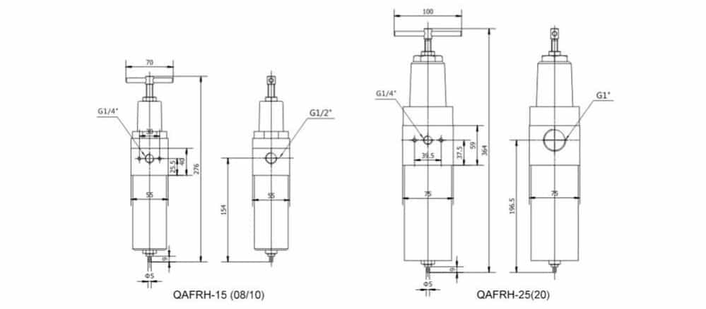 QFRH Series Stainless Steel High Pressure Pneumatic Filter Regulator dimension reference drawing