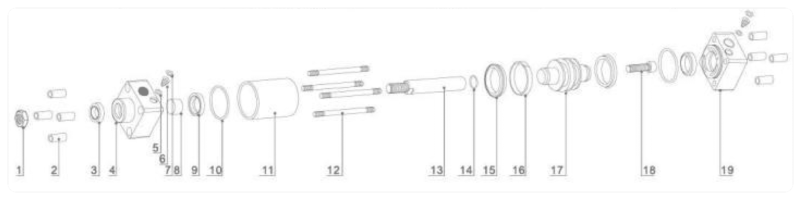 SC Series Tie-Rod Pneumatic Cylinder Repair Kits numbered parts and material reference drawing