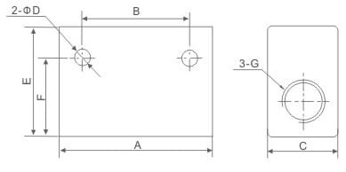 ST Series Pneumatic Shuttle Valve (OR Logic) mounting dimension drawing