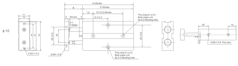 TN Series Dual Rod Pneumatic Cylinder dimension reference drawing 1