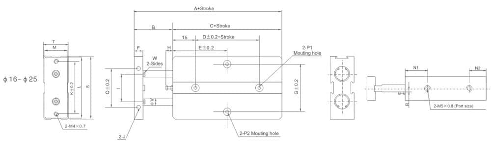 TN Series Dual Rod Pneumatic Cylinder dimension reference drawing 2