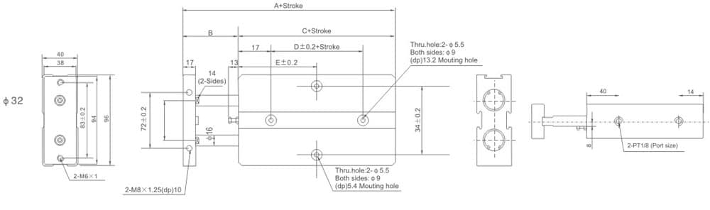 TN Series Dual Rod Pneumatic Cylinder dimension reference drawing 3