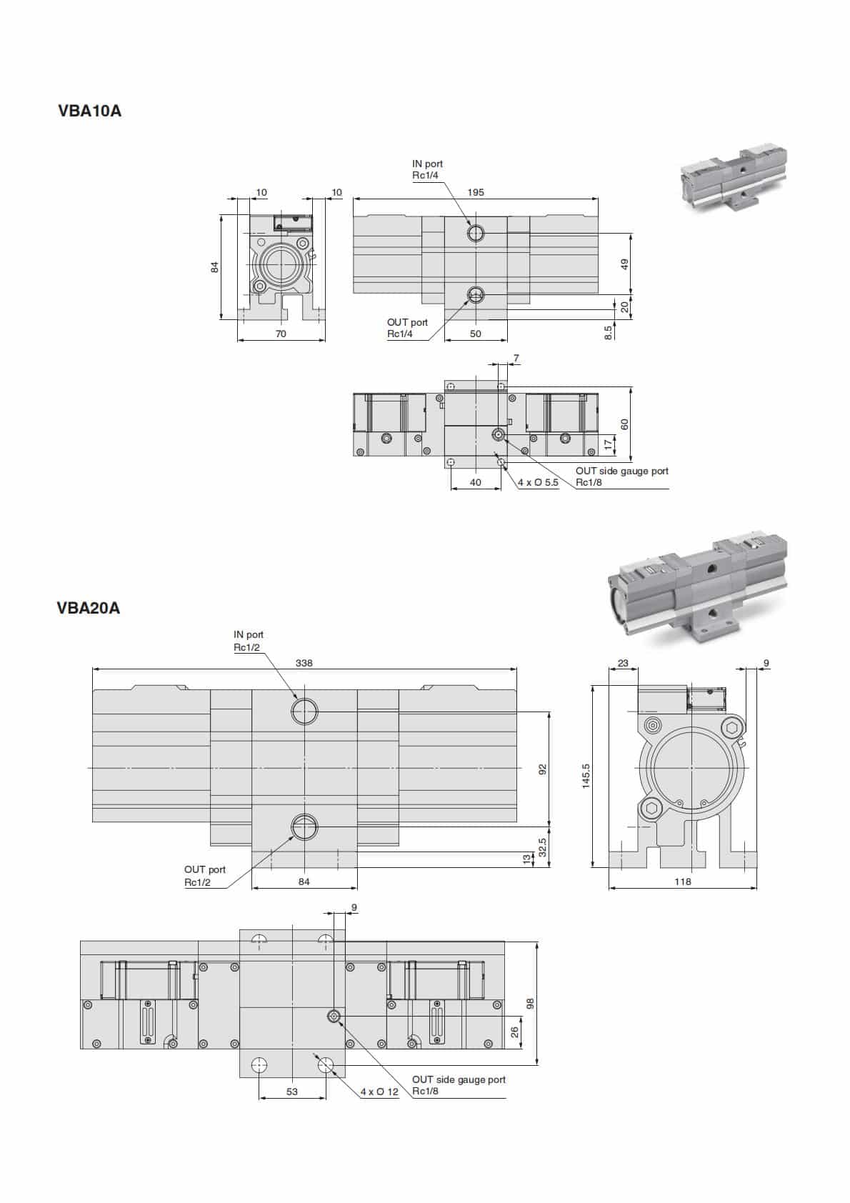X3145 mounting dimension reference drawing for VBA-X3145 Low Air Consumption Pneumatic Booster Regulator