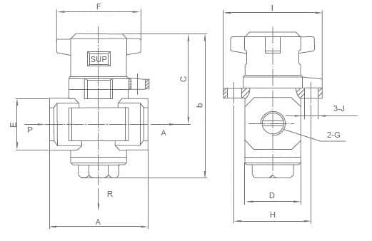 VHS Series Pneumatic Safety Lockout Valve (Venting) dimension reference drawing