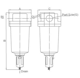 XAF-8000-9000 mounting dimension reference drawing for XAF 8000-9000 Series Pneumatic Air Filter (XA Line)