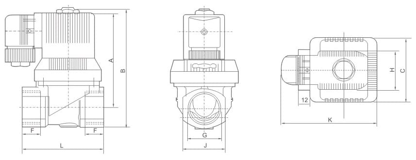 XC6213 mounting dimension reference drawing for XC6213 Series Diaphragm Solenoid Valve (2/2 Way NC, Brass Body)