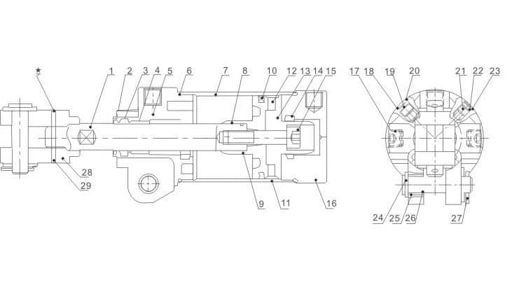 XCK Series Pneumatic Clamping Cylinder numbered parts and material reference drawing