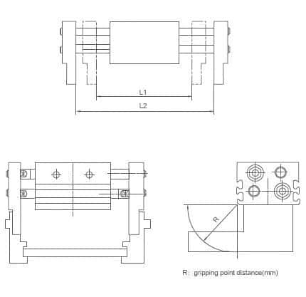 XHL Series Wide Opening Parallel Pneumatic Gripper opening stroke and width dimension drawing