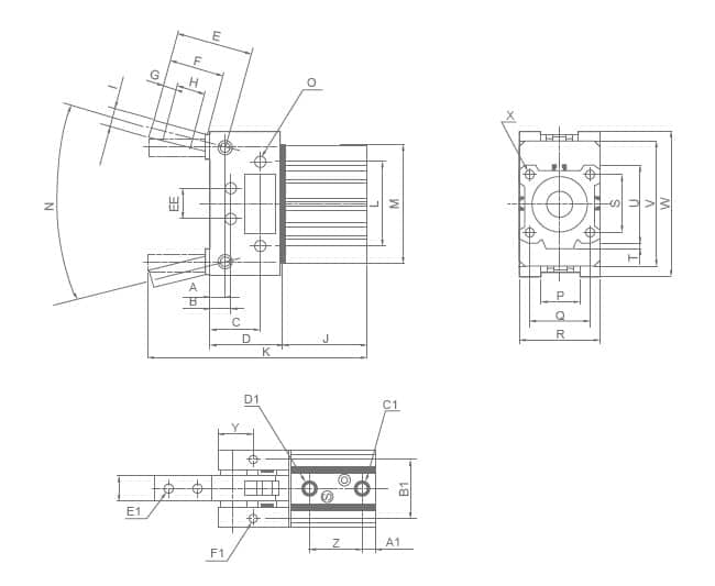XHT Series Angular Pneumatic Toggle Clamp dimension reference drawing