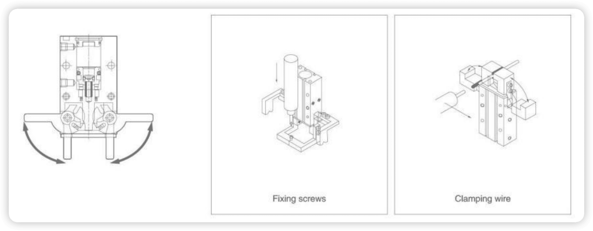 XHY Series 180-Degree Angular Pneumatic Gripper fixing screw and clamping wire reference drawing