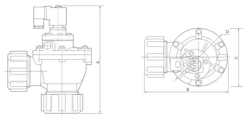XMF Series Insert Pipe Pneumatic Pulse Valve for Dust Collectors dimension reference drawing