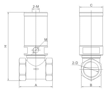 XQ22HD Series Stainless Steel Pneumatic Angle Seat Valve (Right Angle) dimension reference drawing